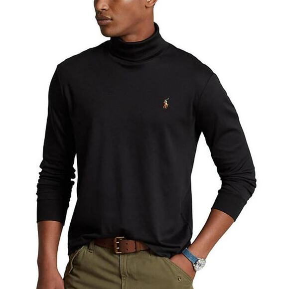 Polo Ralph Lauren Shirt Mens Large Black Soft Touch Turtleneck Preppy Minimalist - Picture 1 of 8